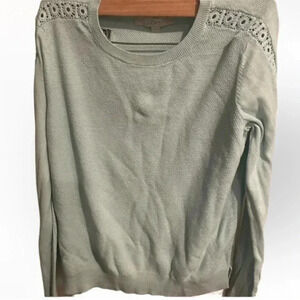 LOFT light blue sweater silk blend and lace detail size Medium